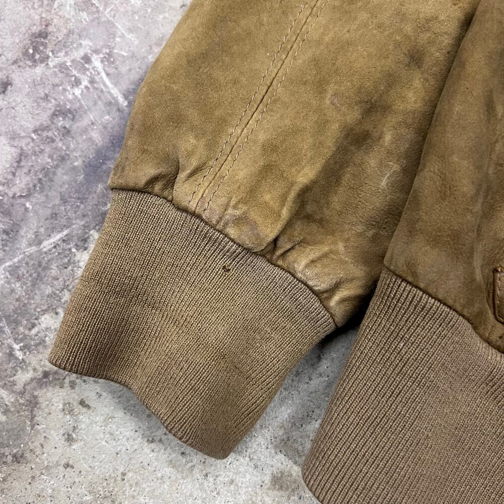 Vintage Suede Leather Bomber Jacket Knit Shawl Collar Light Brown Patina Size M - Picture 8 of 16